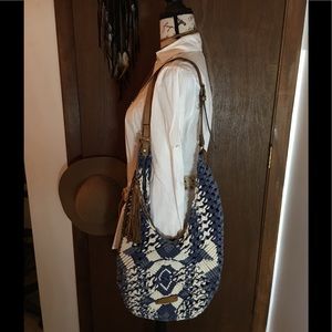 Lucky Brand macrame woven large bag leather tassel